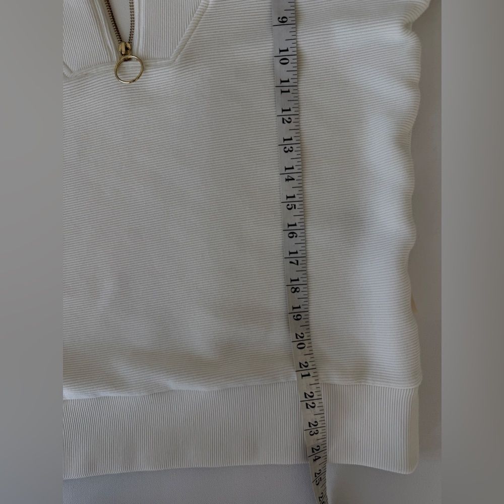 Varley Vine Ribbed Stretch-Cotton Half-Zip Sweatshirt Ivory Size S View 5